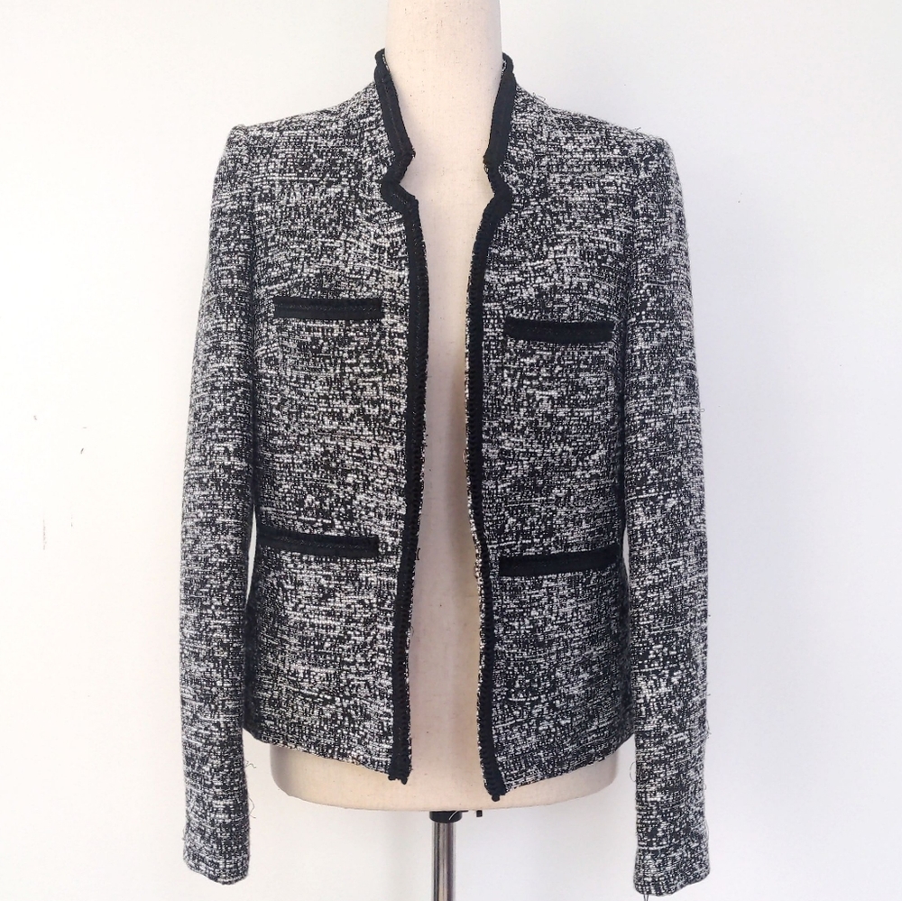 TH Tweed Black & White Collarless Blazer 4